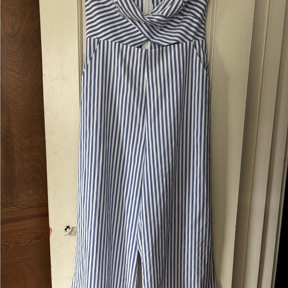Forever 21 Blue and White Striped Strapless Jumpsuit